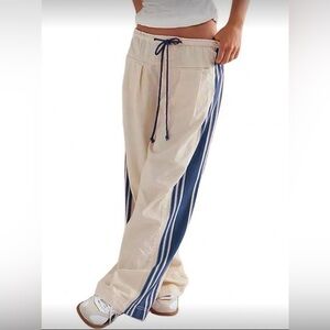 Women's Cream and Blue Wide Leg Pants